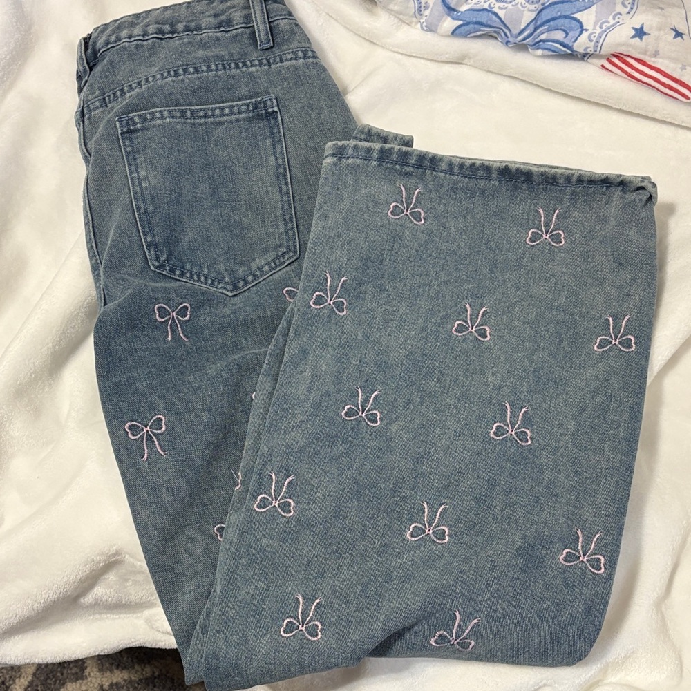 J for Justify Blue Jeans with Pink Bow Embroidery